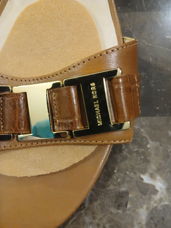 MICHAEL Michael Kors Tan and Gold Open-Toe Ankle-Strap Heels - Picture 2 of 15